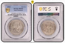 1963 New Zealand Half Crown - PCGS GRADED - MS65 - Pre Decimal