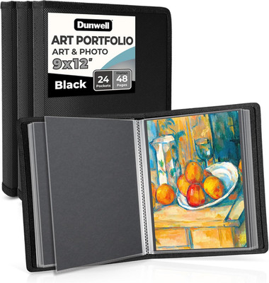 Dunwell 9X12 Art Portfolio Binder (3-Pack, Black), Includes Mounting Paper, Port