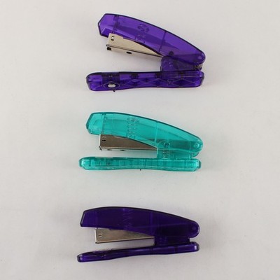Lot of Three Small Unbranded Staplers - 2 Purple, 1 Turquoise Staples Included