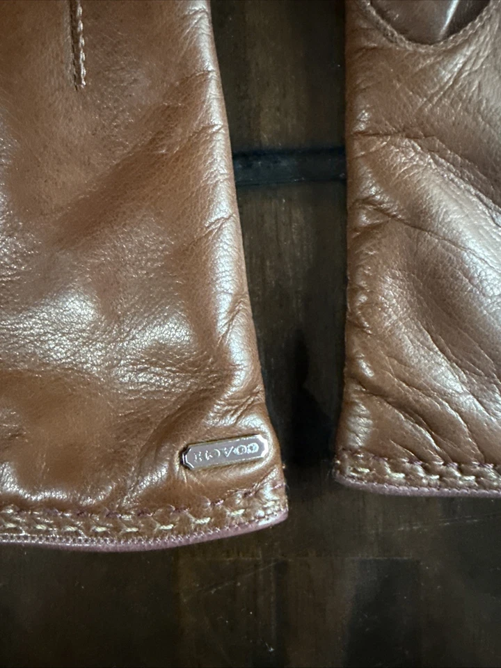 Guantes de cuero Coach para mujer marrón, forrados de cachemir hasta la muñeca, 83875, talla 7,5 Foto 3 de 4