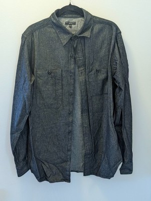 Engineered Garments Work Shirt Mens Size Large Black/Grey Denim Made In USA