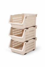 Plastic Stacking Wheel Basket Set Kitchen Office Storage Rack Stackable Boxes