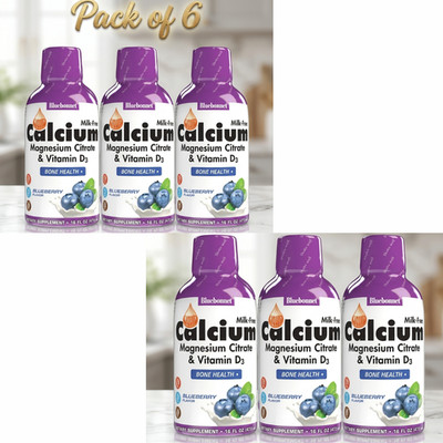 Bluebonnet Liquid Calcium Magnesium Citrate Vitamin D3 Blueberry 16oz Lot of 6