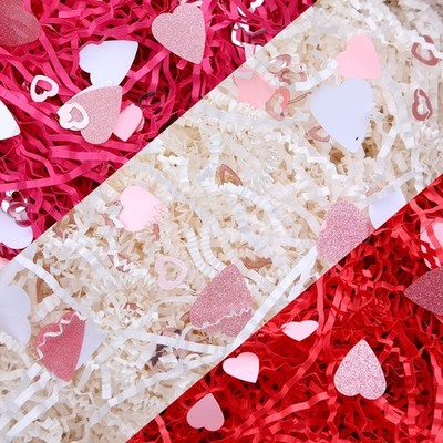 2 LB Valentine Day Crinkle Cut Paper 31oz Red Pink White Raffia Shred Decor