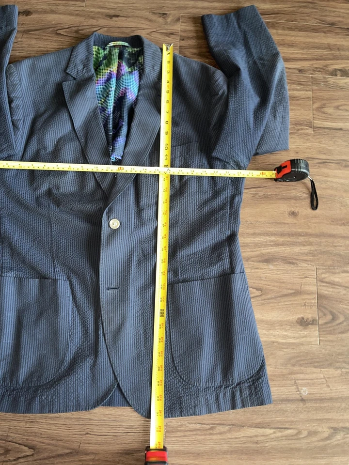 Blazer Kroon Masculino 42R Azul Seersucker Algodão Bono 2 Lavagens Patch Bolso Casaco Esportivo - Imagem 3 de 4