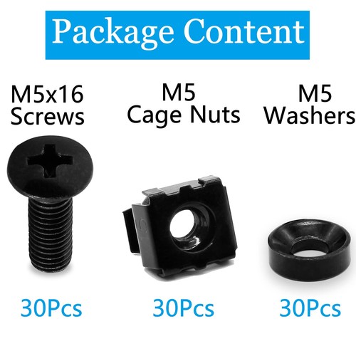 Biaungdo 30 Pcs M5 x 16mm Rack Screws and Cage Nuts, Computer Rack Mount Cage... - Photo 5/8