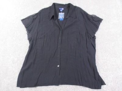 Venezia Jeans Clothing Co Short Sleeve Button Up Shirt 26/28 Black Rayon NWOT