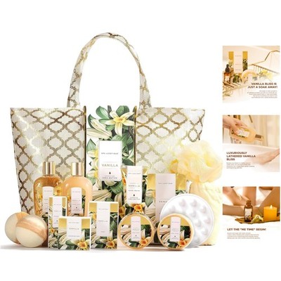 Exquisite 15-Piece Bath Gift Basket with Natural Vanilla Aroma & Essentials