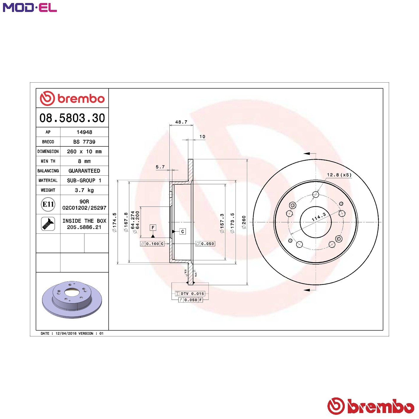 ✅Fits BREMBO 08.5803.30 Brake disc 1 pc. 08.5803.30 ​​​​Brembo offer ⭐UK Seller⭐ - Image 15