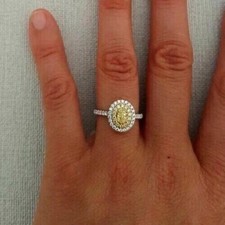 2Ct Oval Cut Lab Created Citrine Double Halo Ring 14K White Gold Plated Silver