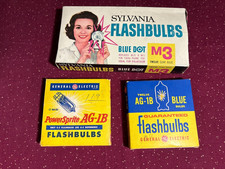 Lot of 3 Vintage Boxes Of Flashbulbs Sylvania M3 GE AG-1B Complete Or Partial