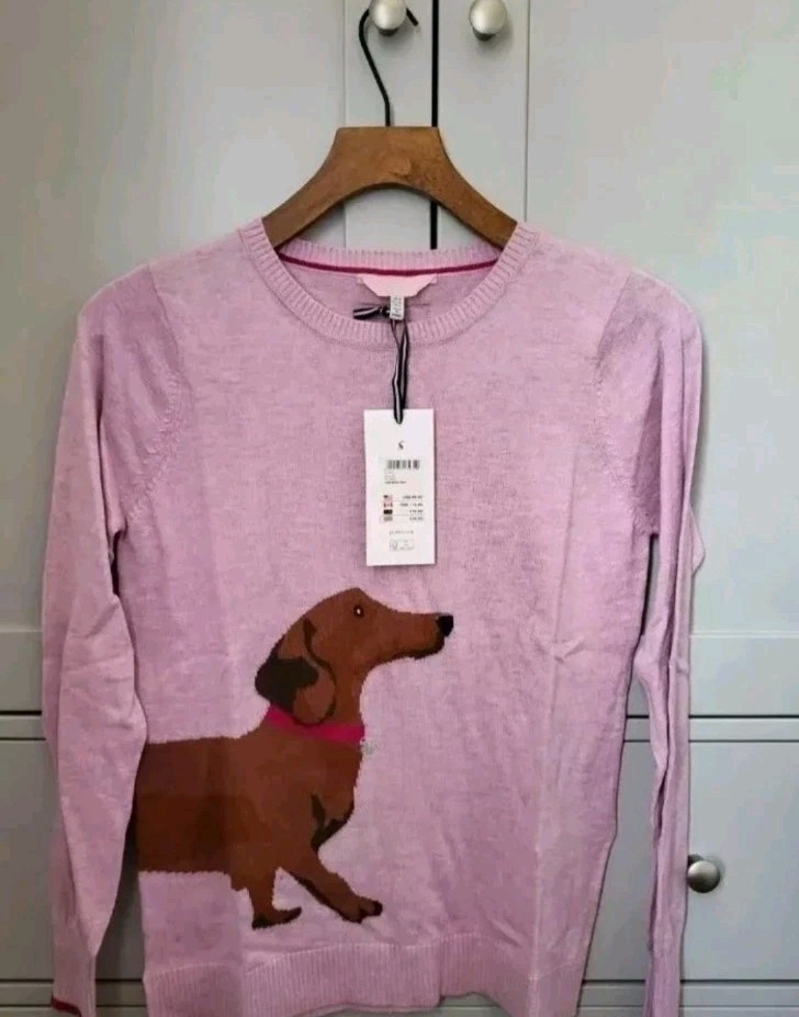 JOULES Miranda Luxe WOMEN Dog Jumper Size Light Pink Dachshund NEW