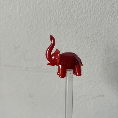 Vintage Klarglas Rührstab roter Elefant auf Oberseite Cocktail Rührer 20 cm