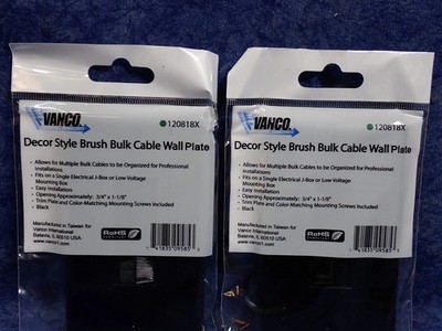 Pack of 2 Vanco 120818X Decor Style Brush Bulk Cable Wall Plate, Black