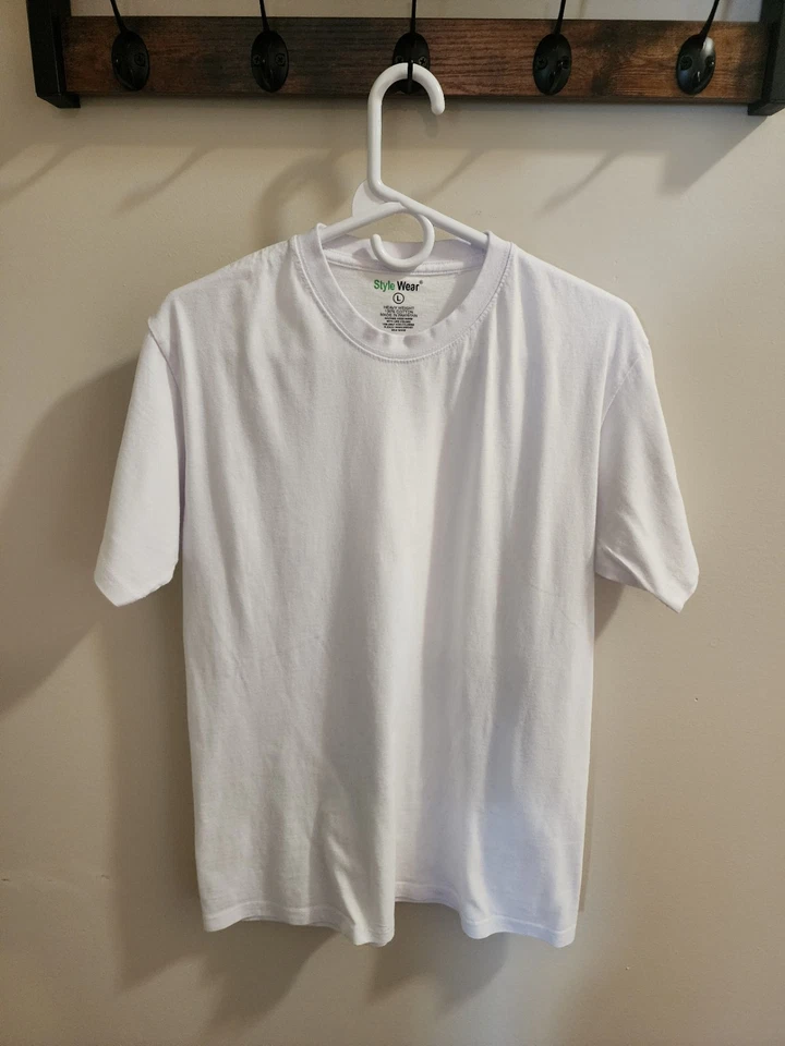 StyleWear Men's L Regular White Solid Heavyweight Crew Neck Cotton T-Shirt - Image 1 of 3