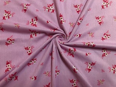 Rib Knit Fabric Rose Pink Ditsy Floral 4 Way Stretch 60''W Yard-RBPR074
