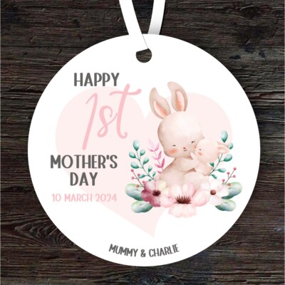 Hase Mama mit Baby erstes Muttertag Geschenk rund personalisiert Hängedeko