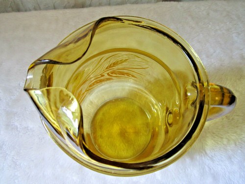 VINTAGE PITCHER AMBER GLASS GOLDEN WHEAT 2QT MID CENTURY MODERN RETRO - Picture 6 of 8