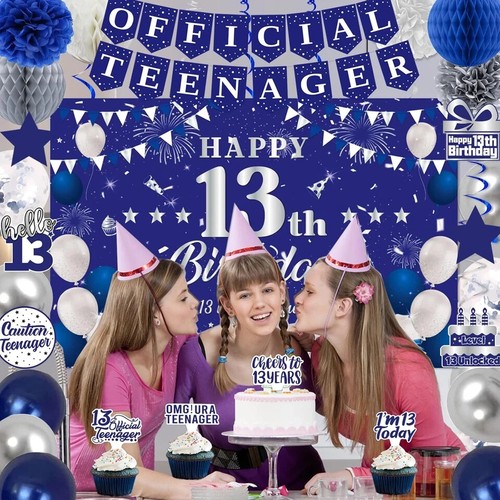 13Th Birthday Decorations for Boys Girls, Blue Silver Official Teenager Party De - 第 3/5 張圖片