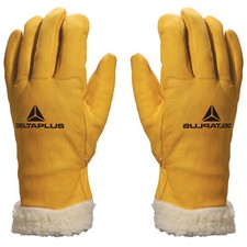 DeltaPlus Leather Thermal Gloves Outer Fur Lined Inner Work Safety Padded Warm