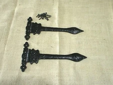 2 CAST IRON CABINET DOOR HINGES ORNATE 9" T STRAP HARDWARE GATE BLACK LARGE TEE