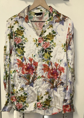ZARA Women Size Small Floral Print Satin Shirt Long Sleeve Tropical
