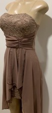 New  fashion sexy party elegant dress strapless low high beige color dress-SM