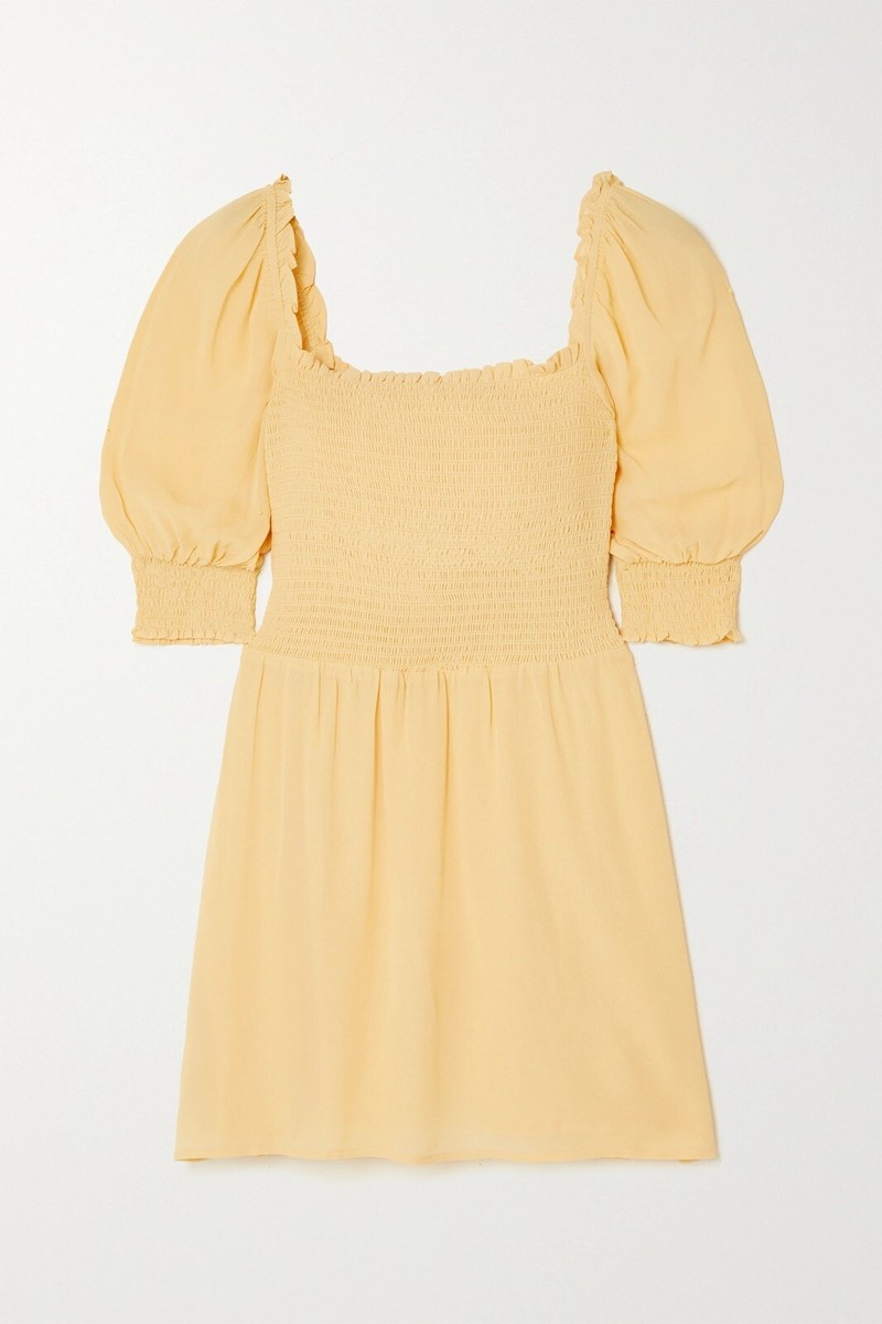 Reformation Sz 6 Elle Ruffle Shirred Smocked Crepe Mini Dress