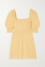 Reformation Sz 6 Elle Ruffle Shirred Smocked Crepe Mini Dress Sunshine Yellow