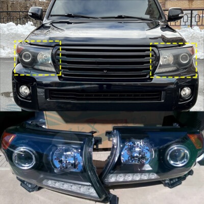 2PCS Black LED Front Headlights Lamps g For Toyota Land Cruiser