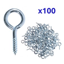 100x Small Picture Frame Screw Eye Vine Hook 19mm - 30mm Zinc Plated Steel 