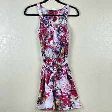 EXPRESS Dress Womens Size XS A-Line Flare Floral Ruffle Sleeveless Pink Purple