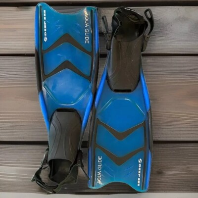Deep See Aqua Glide Fins L/XL 9-13 Blue Diving Snorkeling Swimming Equipment