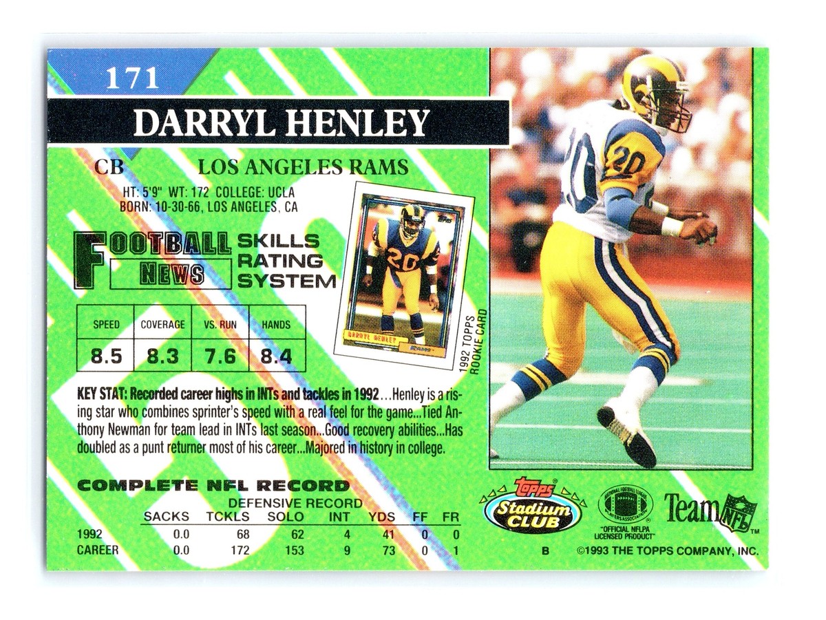 1993 Stadium Club Football #171 Darryl Henley Los Angeles Rams | eBay