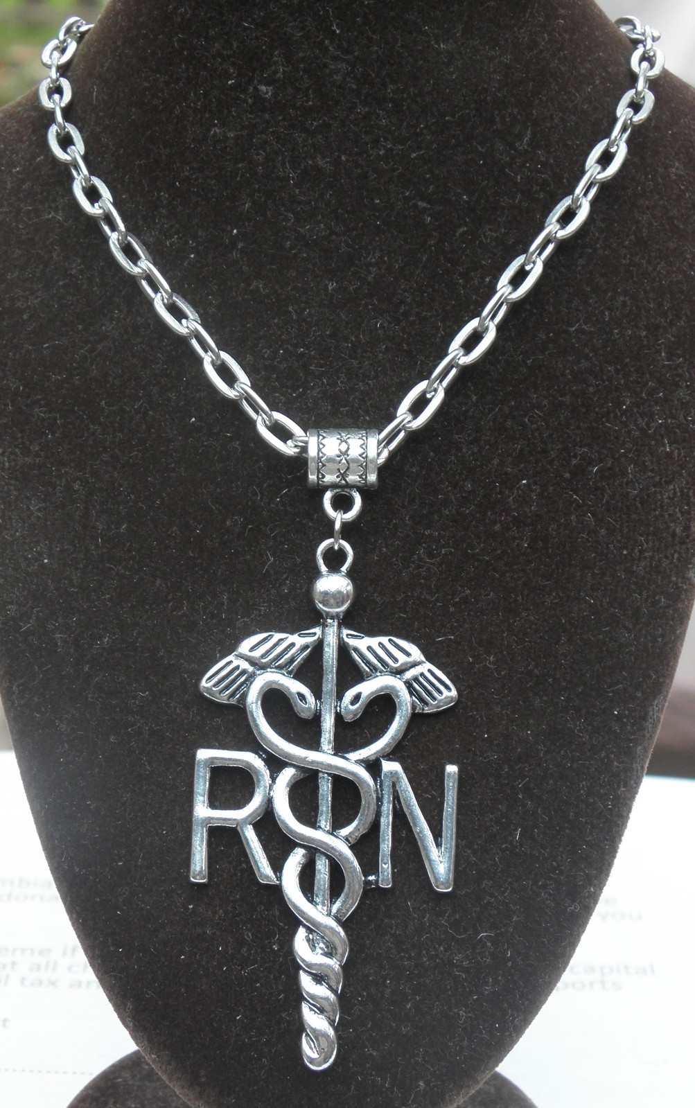Registered Nurse RN Pendant Necklace 20" or 24" Inch Caduceus Medical