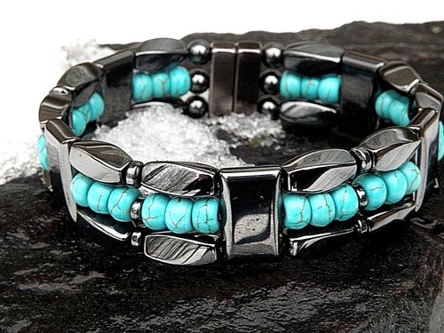 Kreide Türkis Magnetfeldtherapie Hämatit Armband Fußkette Halskette 3-reihig - Bild 4 von 4