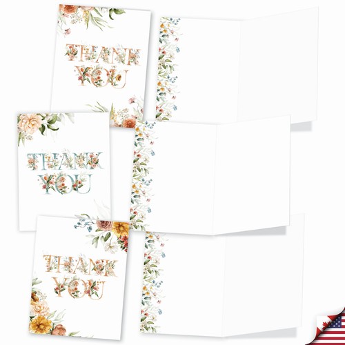 20 Asst'd Blank Thank You Note Cards w/ Envelopes(2 of Each) Flowering Thanks - Picture 4 of 6