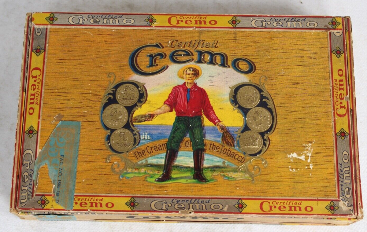 Antique CREMO Cigar Box Wood Cigar Box The Cream Of The Tobacco