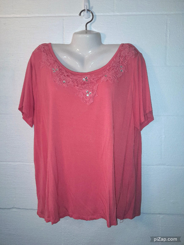 inc International Concepts Woman Plus Size 2x Pink Rhinestone Short Sleeve Top