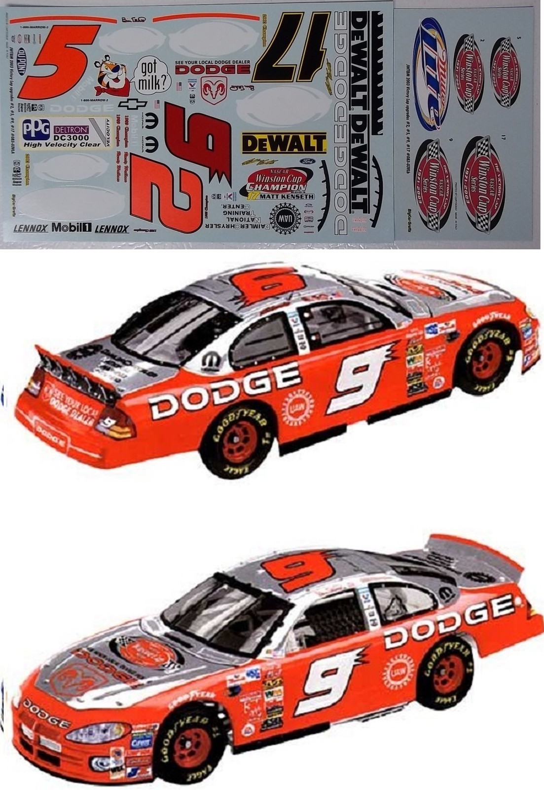 NASCAR DECAL 2003 #2 #5 #9 & #17 VICTORY LAP PAST CHAMPIONS SUPPLEMENT JWTBM