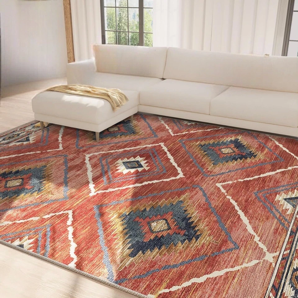 NUEVA Alfombra West Elm Roja Marroquí Boho Tribal Lavable Pila Baja Alfombra 8' x 10' Foto 4 de 4