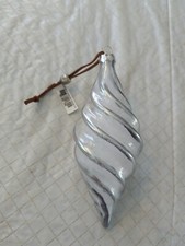 Macy's Holiday Lane 6.5 In Clear And Silver Swirled Ornament W/ Leather Loop