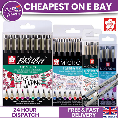 SAKURA PIGMA MICRON FINELINER ALLE GRÖSSEN PIGMENT TINTENSTIFT! 01 005 Fine Liner