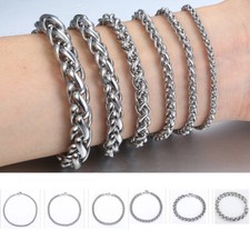 3/4/6/8/10MM Stainless Steel Braided Wheat Chain Bracelet Mens Jewelry 7/8/9/10"
