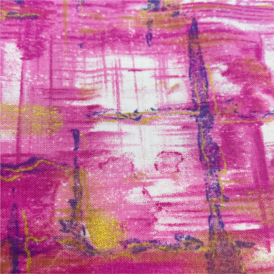 Tela Sheryl Roy SSI Rosa Púrpura Metálico Dorado Abstracto Acuarela Algodón 28x43 Foto 4 de 4