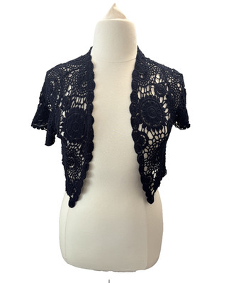 Women Bolero Shrug Cardigan 100% Cotton Floral Crochet Navy L