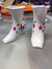 Matching Pair Of Shaped Floral Pattern Boot Vases