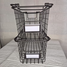 Brand New - Stackable Wire Basket Storage Shelf Organizer wHandles/ labels 2 inc