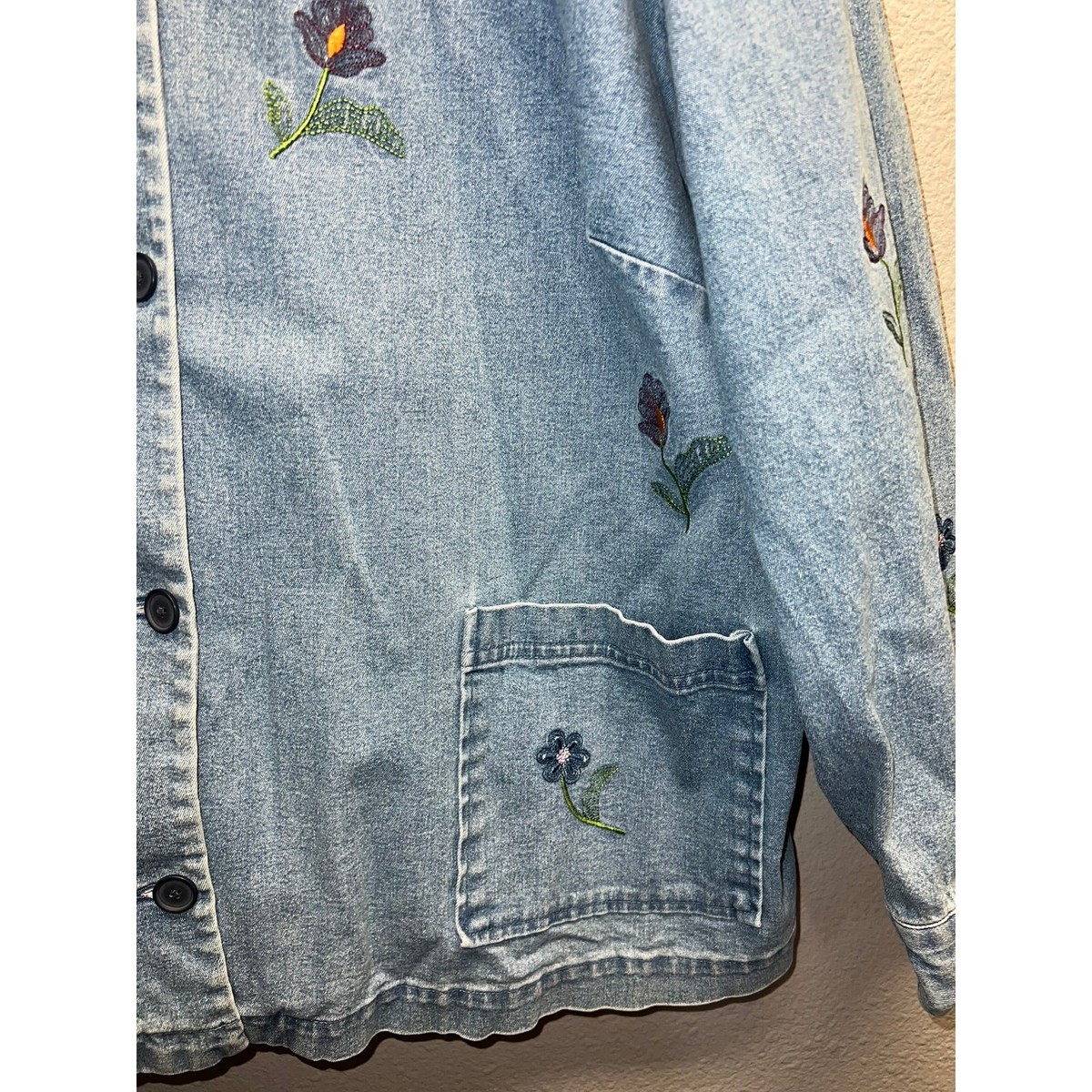 Vintage Denim Floral Jacket Denim & Co Button Up Jacket Pocketed