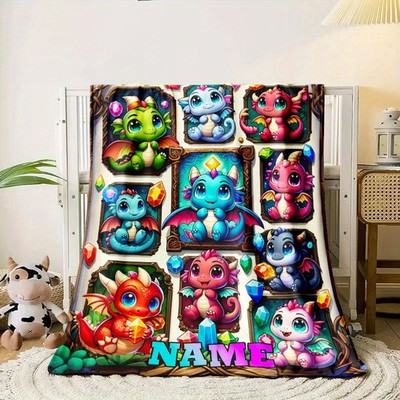 Custom-Made 1pc Cozy Personalized Colorful Cartoon Little Dragon Print Blanket
